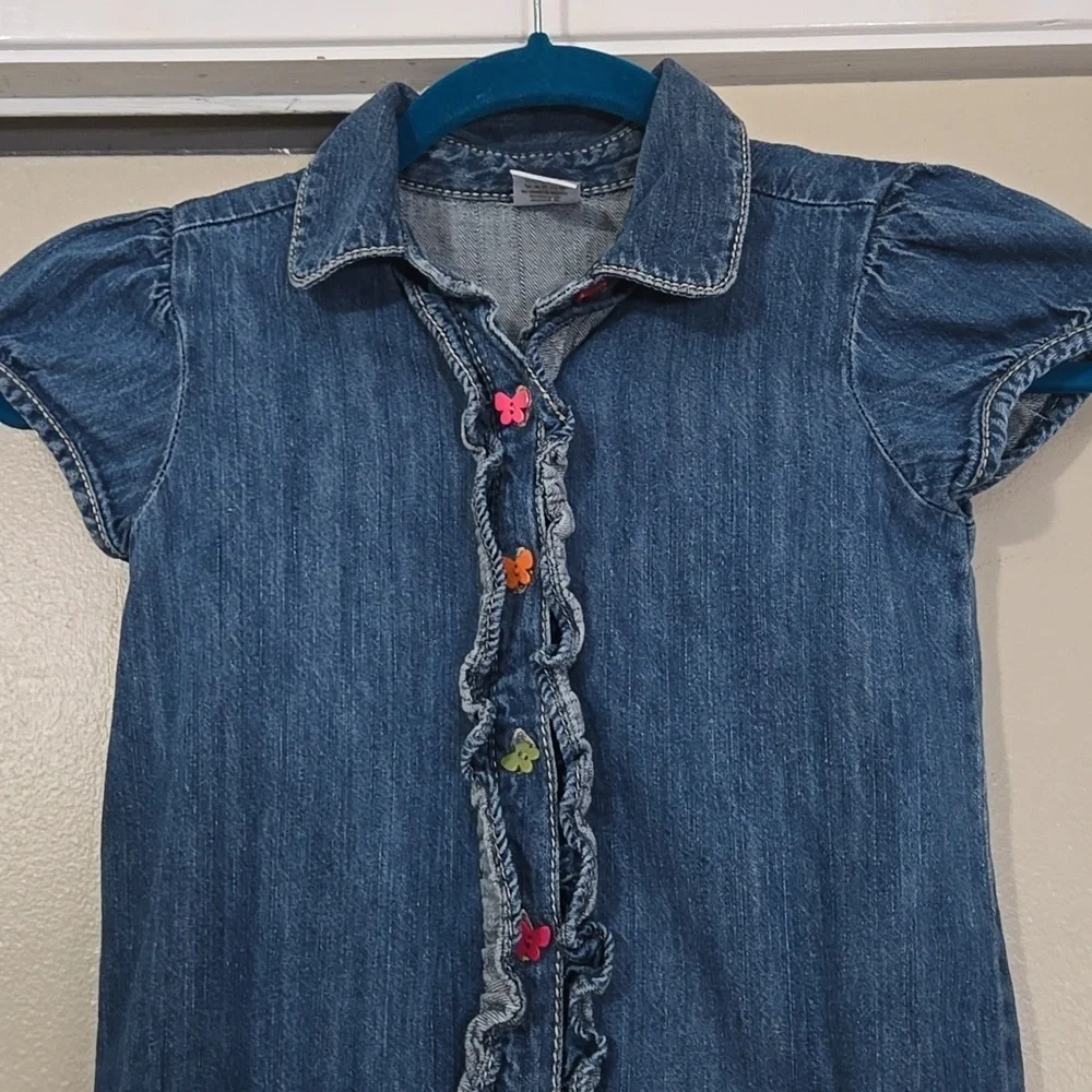 Gymboree Girls Blue Denim Dress with Colorful Butterfly Buttons Size 8